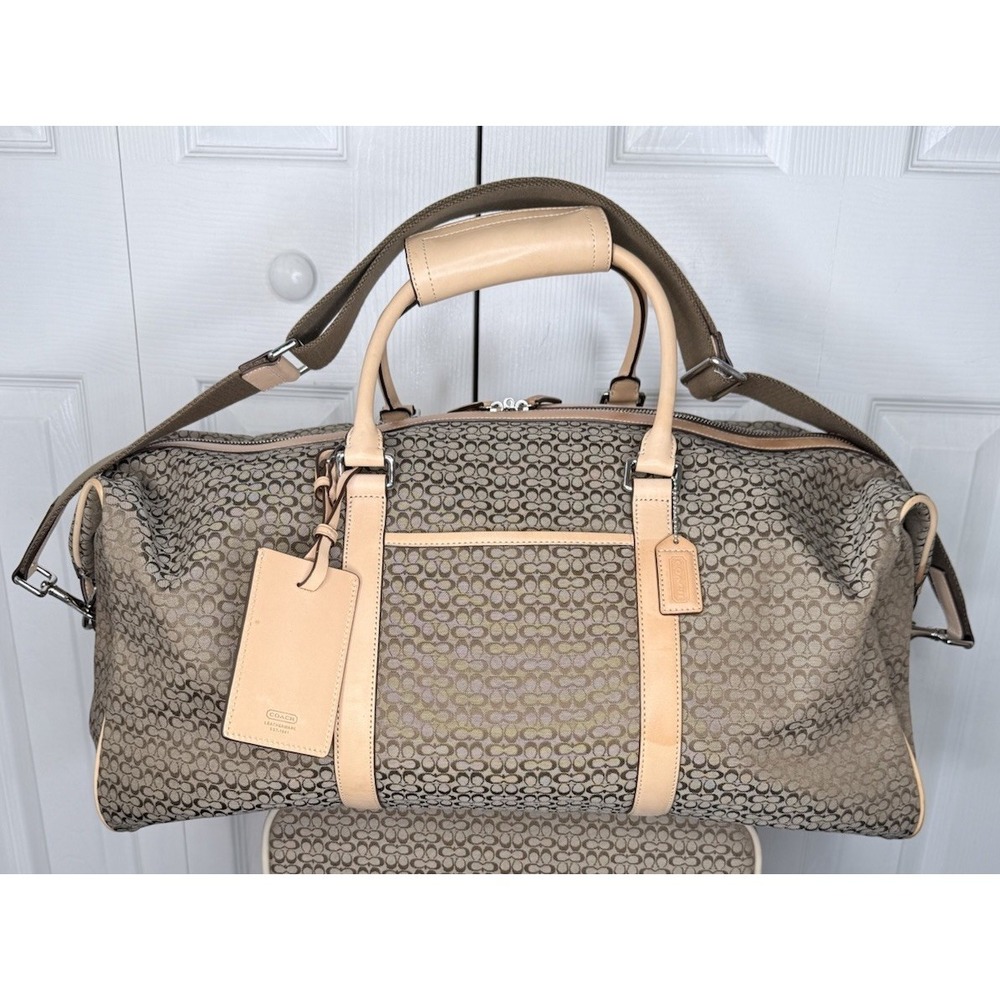 Coach F77013 Signature Canvas Duffle Travel Bag Brown Leather Carryon NWOT
